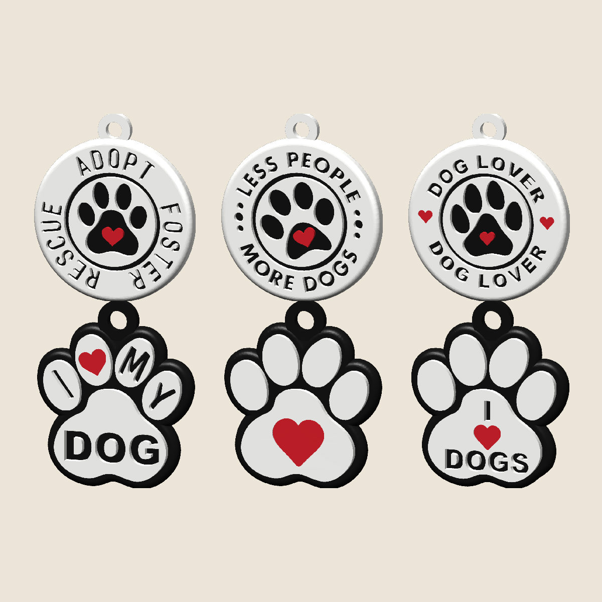 Dog paw keychains